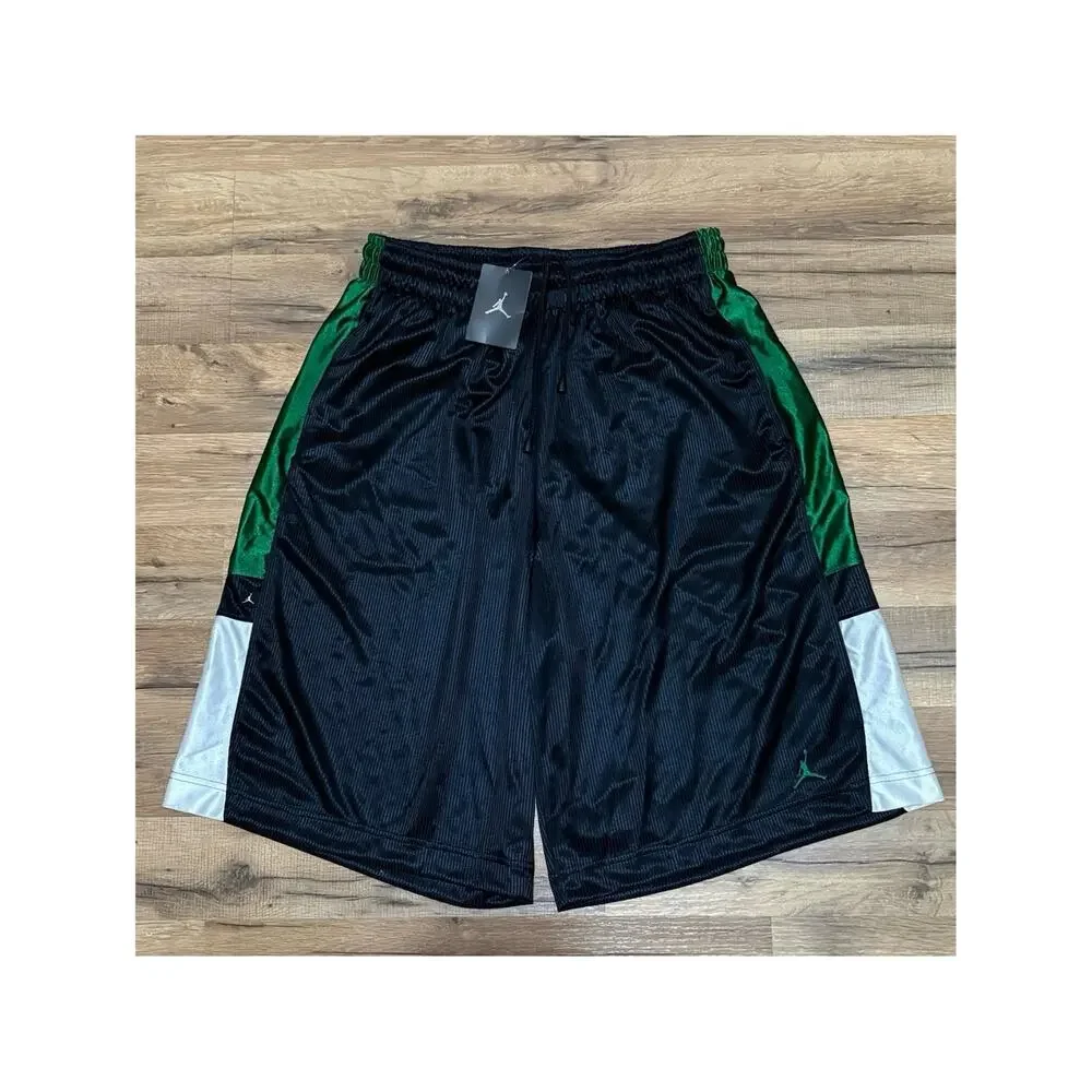 2009 Air Jordan Green Black Mesh Silky Dazzle Baggy Vintage Shiny Y2K Shorts